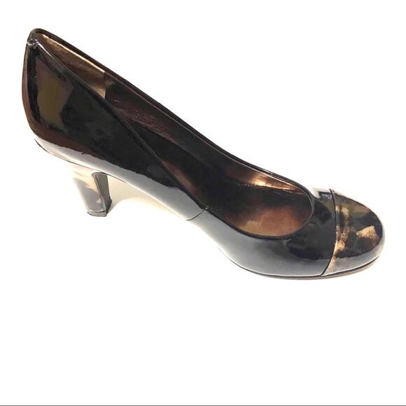 Nine West Black Patent Pumps Animal Print - Picture 1 of 7